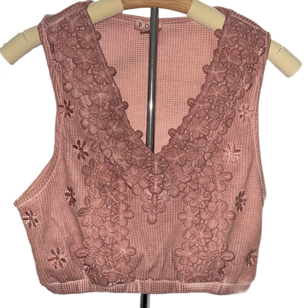 POL Pink Floral Embroidered Crop Top